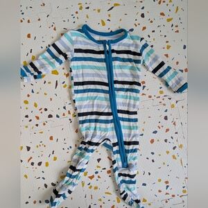 Kickee Baby Striped Long-Sleeve One-Piece Footed Pajamas - Blue Stripe